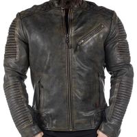 Chaqueta de Cuero Genuino, Chaqueta de Motociclista de Cuero, Chaqueta de Cuero de Oveja Negra Desgastada Estilo Vintage Route 66, Venta al por Mayor Personalizada