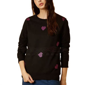 Sudadera negra para mujer, ropa de calle transpirable de calidad superior, estilo informal forrado personalizable de talla grande para invierno - Product Image 1