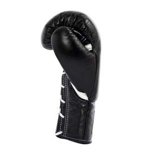 Gants de boxe gagnants noirs pro lacés personnalisables de haute qualité en cuir véritable de haute qualité pour la formation aux arts martiaux de combat - Product Image 3