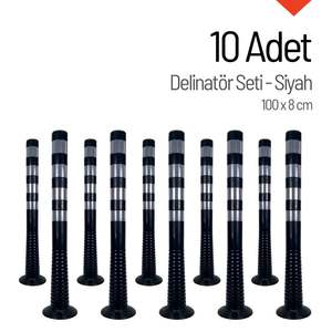 Barreras Delimitadoras de Tráfico, 100 x 8 cm, Color Negro, Postes Flexibles, Juego de 10 Piezas - Product Image 1