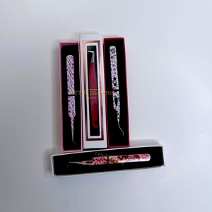 High Quality GETUP BROSONS IMPEX GBI-EET 90/curve/isolation Stainless Steel <b>Silver</b>/Red/Gold Colors Smooth Eyelash Tweezers - Product Image 1