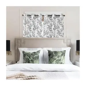 Digital Leaf Printed New Short Blackout Flame Retardant 100% Cotton Kitchen Valance <b>Pelmet</b> Voile <b>Curtains</b> Living Room Bedroom - Product Image 1
