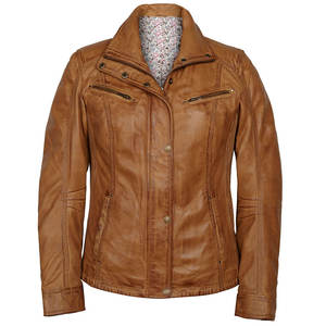 Chaqueta de cuero marrón para mujer, chaqueta de cuero Nappa de oveja lavada, chaqueta de cuero Nappa marrón - Product Image 1