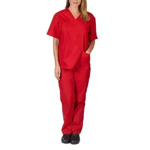 Penjualan terlaris seragam perawat Scrub medis lengan pendek atasan celana seragam perempuan klinik Suster Scrub seragam set