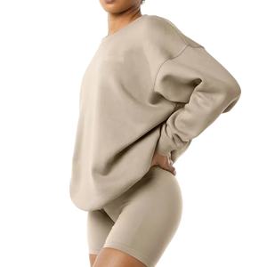 Venta caliente de algodón personalizado pulóver de lujo Streetwear de gran tamaño bordado en relieve sudaderas con capucha de las mujeres Sudadera de cuello redondo - Product Image 3