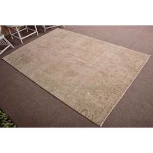 พรมตุรกีขนาดใหญ่ 5.6x7.9 ฟุต พรมวินเทจ พรมขนสัตว์ลายสัตว์สีเขียวเหลือง - Product Image 3