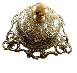Campana de Escritorio de Metal Moderna con Diseño Grabado Duradero y Acabado Dorado Brillante, Proveedor de Artesanías para Recepción de Hotel, Oficina, Escuela - Product Image 4