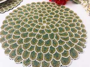 Manteles individuales con cuentas verdes hechos a mano, manteles decorativos con patrón Floral, cargador para decoración de centro de mesa de comedor - Product Image 6