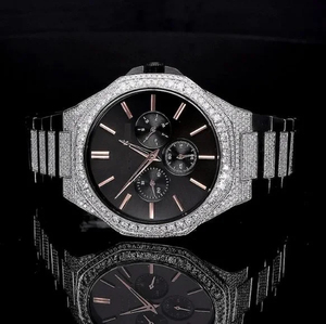 Reloj de Lujo Estilo Hip Hop con Esfera Marrón de Dos Tonos, Cristales VVS, Movimiento de Cuarzo, Acero Inoxidable, para Unisex - Product Image 2