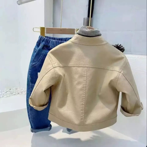 Wholesale Kids Genuine Leather Stand Waterproof Jacket <b>Brown</b> Regular Unisex Children's Clothing for Girls Boys Coats Outwear - Product Image 6