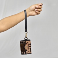Dompet Koin Kulit Bermotif Kotak-Kotak Berkualitas Tinggi Premium, Desainer Khusus, Buatan Tangan, Dompet Kecil dengan Tali Pergelangan Tangan, Tempat Kartu untuk Wanita