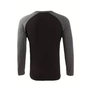 T-shirt décontracté à manches longues pour l'automne et le printemps, col simple, couleur unie, coupe ajustée, design uni, tissu tricoté teint. - Product Image 3