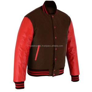 Chaqueta Varsity 2026 OEM Icónica de Lana Marrón Oscuro con Mangas de Cuero Rojo para Hombre, Chaqueta de Moda con Calefacción 100% de Alta Calidad y Bajo MOQ - Product Image 5