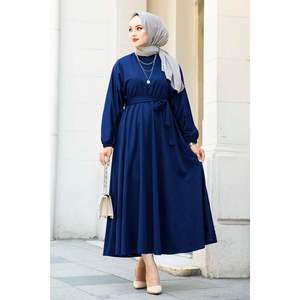 Indigo 100MD-10528 Modest Waist <b>Belted</b> Hijab Dress with Pattern Decoration - Product Image 1