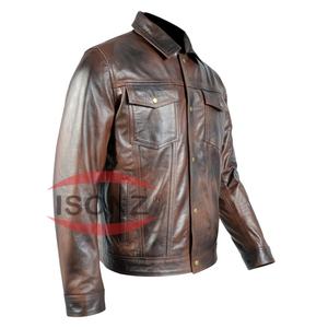 Veste en cuir pour homme, sur mesure, OEM, tendance, marron foncé, bicolore - Product Image 2