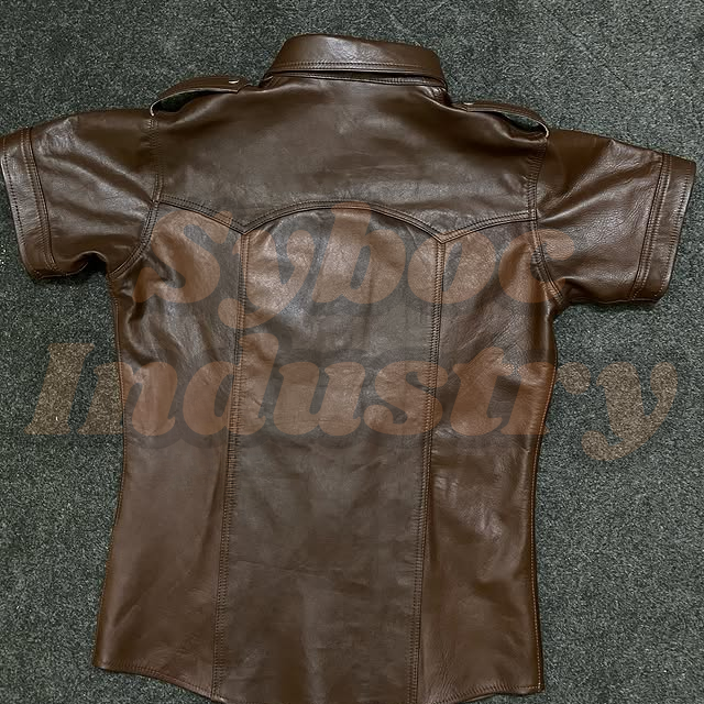 Brown Leather Shirt For Adult Real Soft Sheep Leather Half Sleeve