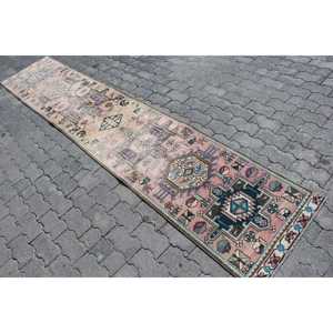 พรมวินเทจตุรกีลายปะติดปะต่อ ขนาด 2.2x12 ฟุต  พรมวูลปูพื้นแบบมีแผ่นรองลาเท็กซ์รักษ์โลก สีชมพู - Product Image 2