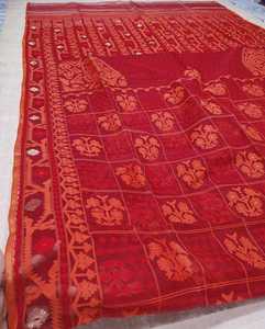 Tendance Deshi Dhakai ROUGE Jamdani Sharee Haute Qualité pour Femme JAMDANI FABRIC BlueGREEN Golden Sky Blue du Bangladesh - Product Image 1