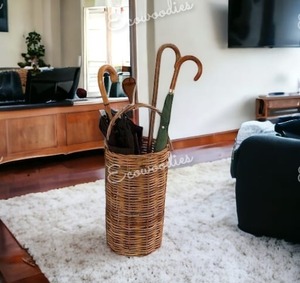 Luxury Classical Style Home Umbrella Stand Wicker and Metal Rattan Holder with Bamboo Storage Baskets for Home Decoration - Product Image 2