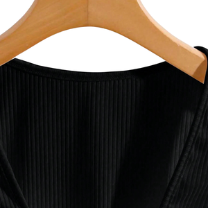 Blusa de verano casual para mujer, de punto acanalado, con pliegues, manga con volantes, botones frontales, cintura ajustada y cuello cuadrado - Product Image 5