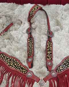 Conjunto de aparejos para caballo de cuero genuino estilo western con pedrería, ligero, con cierre de hebilla, cabezada y pechopetral para - Product Image 3