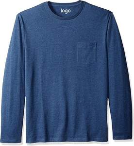 Nouveaux hommes décontracté 100% coton col rond T-Shirts solide manches longues 200 grammes Jersey tissu coupe régulière - Product Image 3