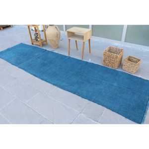 Alfombra Vintage Estilo Runner de 3.1x11.6 pies (94x355 cm), Alfombra de Lana Turca Azul del Suroeste - Product Image 4