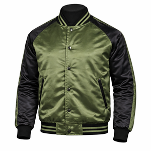 Vestes en satin pour hommes, taille et logo personnalisés, coupe-vent, bicolore vert, style bomber, en vente - Product Image 1
