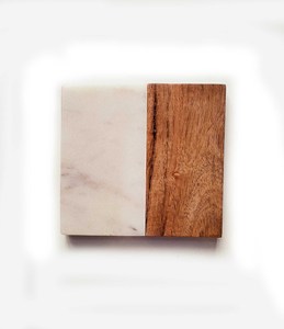 Set of 4 Handmade Modern Design <b>Marble</b> Wood <b>Square</b> Coasters Sustainable Mats Pads for <b>Coffee</b> Tea Wine Wedding Housewarming Gift - Product Image 1