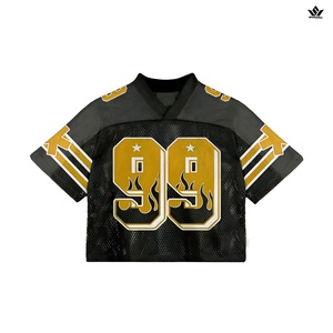 Custom Men's Black Gold American Football Jersey Number 99 V-Neck <b>Short</b> Sleeve Breathable <b>Mesh</b> Sublimated Adult Team Sports - Product Image 1