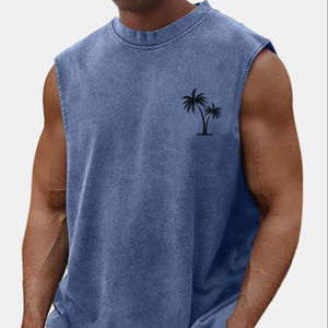 Camiseta Deportiva de Punto para Hombre, Color Azul, Lavado Enzimático, de Alta Calidad, Diseño Personalizado, Transpirable, Tallas Grandes, Ropa Deportiva Urbana - Product Image 1