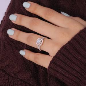 Anillo de compromiso de boda de diamante de Plata de Ley 925 chapado en oro de 14 quilates de lujo ajustable para mujer con certificación IGI - Product Image 3