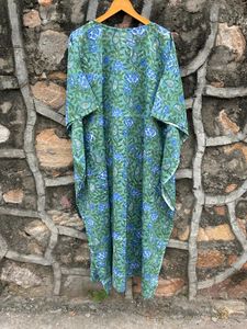 Maxi caftán de algodón orgánico para mujer, caftán corto elegante hecho a mano, estampado de bloque, embarazo, hasta el suelo, colección de verano Natural - Product Image 4