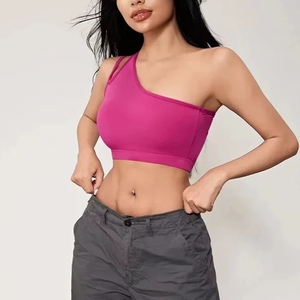 Sujetador deportivo sin costuras de alto rendimiento para mujer, de un hombro diseño corto, cómodo, de alto soporte, ligero, transpirable - Product Image 3