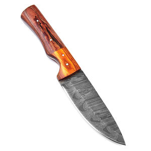 Couteau à lame fixe artisanal OEM, zone convective, acier Damas, lame pleine soie, pointe tombante, lame à changement rapide, manche en bois de Pakka mosaïque, étui - Product Image 3