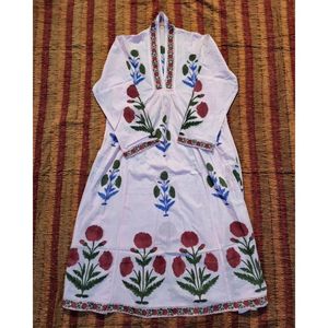 Hand Block Printed Midi Puff <b>Sleeve</b> <b>Dress</b> for <b>Summer</b> Parties - Product Image 3