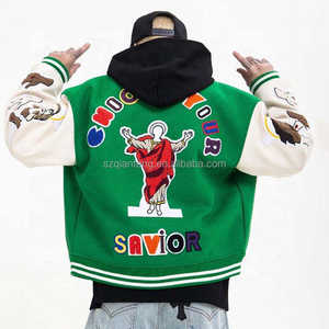 Automne haut tendance grande taille hommes laine varsity veste haute qualité Street Style vêtements de sport col à capuche Chenille techniques - Product Image 2