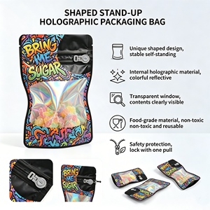 Custom Printing Black Holographic 3.5g Mylar Bags Exotic Clear Window Child Resistant Zipper 3.5g Smell Proof Bags - Product Image 5