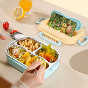 Boîte à lunch japonaise Dino 1000 ml en acier inoxydable isolé avec couvercle en plastique de haute qualité, pot alimentaire pour la conservation - Product Image 1