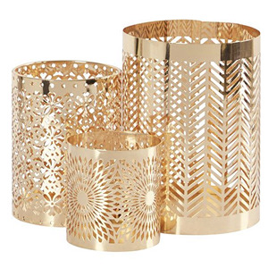 Tour Temple Cloche Lanternes Lot de 2 Lattice Dentelle Motif Or Fini Fer Artisanat - Product Image 2