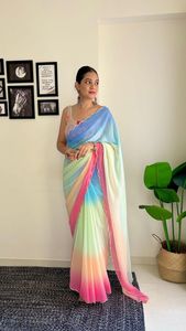 Sari indien classique en georgette pure et douce pour les fêtes, avec un chemisier exclusif, vêtements ethniques pour femmes pour les mariages et les festivals indiens - Product Image 5