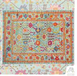 Alfombra de estilo turco anudada a mano Oushak azul de 9x12, alfombras modernas coloridas Oushak personalizadas disponibles - Product Image 1