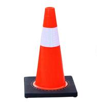 Cône de signalisation en PVC, hauteur 450 mm, base en caoutchouc de 1,6 kg, cône de sécurité routière orange avec film réfléchissant blanc de 100 mm