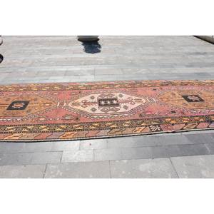 Alfombra turca Kilim de 4,9x15 pies, diseño de retazos marrón y naranja, técnica de tejido plano, Material de lana viscosa para adolescentes, estilo Tabriz - Product Image 3