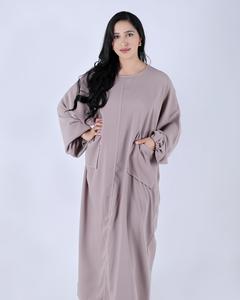 Robe abaya d'été décontractée pour femmes vêtements islamiques modestes à manches longues brodés devant. - Product Image 6