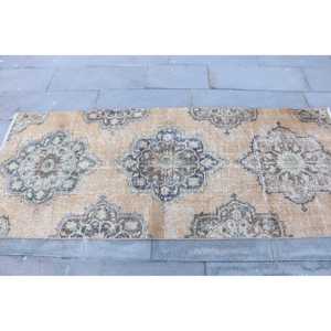 Alfombra Turca Vintage, Alfombra de 2.9x7 pies, Alfombra a Rayas Marrón y Azul - Product Image 4