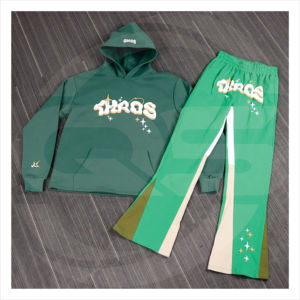 Survêtement en éponge française 100% coton avec impression bouffante personnalisée, ourlet brut, coupe et couture, ensemble pantalon de survêtement et jogging, bas actifs - Product Image 6