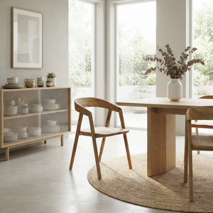 Modern Solid Wood <b>Dining</b> Chair Elegant Curved Backrest <b>Armchair</b> Seating For Rustic Contemporary <b>Dining</b> Room Furniture Setup Arts - Product Image 5