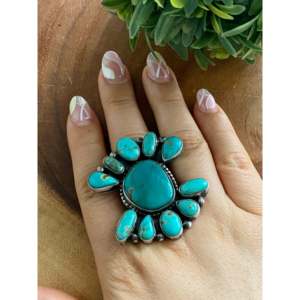 Anillo Bohemio de Moda Reginald Yazzie Kingman con Turquesa y Plata de Ley, Talla 9, Regalo Perfecto, Joyería - Product Image 2