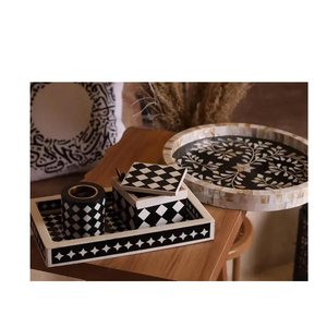 Nouvel ensemble de brûleurs d'encens en bois de santal avec incrustations de os, qualité supérieure, écologique, avec plateau et boîte, artisanat Saniya SH-3205 Mubkhar, vente en gros - Product Image 4